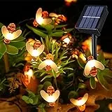 Catena di luci solari per esterni con api, 50 LED, 9 m, 8 modalità, impermeabile, per giardino, alberi, terrazze, Natale, matrimoni, feste (bianco caldo)