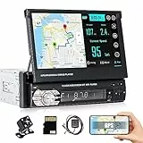 CAMECHO 1 Din Autoradio con GPS,7 Pollici Touch Screen Elettrico Flip Out Schermo, Radio Bluetooth Auto con FM AUX USB TF Mirror Link(per Android/iOS) +Retrocamera+GPS offline