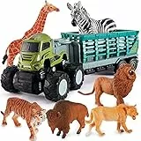 kimonca Camion Trasportatore Giocattoli Figure Animali Giungla con Tigre Giraffa Elefante Regalo per 3 4 5 Anni Bambini