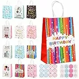 Cozlly 12 Pezzi Kraft Sacchetti Regalo Compleanno con adesivi, Sacchetti Carta con Manici, Sacchettini Compleanno Bambini, Buste Regalo, Regalo da Festa Borse di Carta, per Bambini Feste di Compleanno