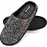 ONCAI Pantofole da Uomo Invernali strisce, Comoda Memory Foam Calde Scarpe da Casa Con Suola Antiscivolo Nero Taglia 44