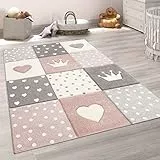 Paco Home Tappeto per Bambini A Quadri Cuori Corona Diversi Colori e Misure, Dimensione:120x170 cm, Colore:Pink
