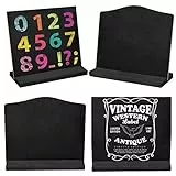 Pinsheng Mini lavagna 4PCS, Lavagna a Due Lati Con Base in Legno Bacheche Rettangolari Cancellabili Numero Segno Cibo Adatto per La Scuola Matrimonio Compleanno Bar e Decorazione per Eventi per Feste