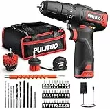 PULITUO Trapano Avvitatore Batteria, Trapano a Percussione 12V, 2 velocità, Batterie 1.3Ah, caricabatterie, Dotatodi 48 accessori per Forare Pareti, Legno, Metallo, 35 N.m