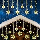 iShabao Luci Natale con 12 Fiocchi di Neve per Finestra, 168 LED Catena luminosa 3,25x1m per Finestre, Tenda Luminosa di Natale conTimer, Luci Interne per Decorazioni Natalizie (Bianco Caldo)