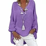 Magliette Donna T-Shirt Camicette Scollo a V Pullover Maglie Manica Lunga Tops Traspirante Allentato Shirt Casual Camicia Manica Bluse (XL,1viola)