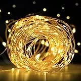 Pupow Stringa Luci LED USB, Catena Luminosa 12M 120 LED con Interruttori, Ghirlanda Catena Luminose Lucine Fata Luci Impermeabile Decorative per Interni e Esterni, Casa, Natale, DIY - Bianco Caldo