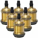 Sevenpers Portalampada E27 Vintage, 6 Pezzi adattatori portalampada in ceramica, portalampade retro Edison, lampadari fai da te per case, uffici, bar, ristoranti(Ottone antico)
