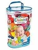 Clementoni-Soft Sacca 40 Set Costruzioni Prima Infanzia, Mattoncini Morbidi Clemmy, Blocchi Bambini 6 Mesi, Gioco Sensoriale, Impilabili, 100% Lavabili, Made in Italy, Colore Multilingua, 17878