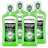 4x Mentadent Collutorio Protezione Attiva 5X Menta con Antibatterico e CPC Technology Senza Alcol - 4 Flaconi da 400ml ognuno