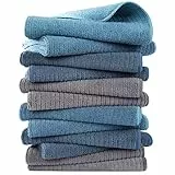 Polyte - strofinaccio in microfibra premium spugnosa a costine - blu, grigio, foglia di tè - 40,6 x 71,1 cm - 12 pezzi