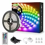 LE Striscia LED 5m, Strisce LED RGB SMD 5050 20 Colori 6 Modalità Dimmerabili, Controller e 44 Tasti Telecomando IR Inclusi, 12V 1.5A, Striscia Luminosa Multicolore per Decorazioni Casa, Bar, Festa