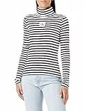 Calvin Klein Jeans Collo Arrotolato a Righe Altri Top in Maglia, CK Black/Bright White, M Donna