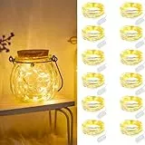 Dufuso 12 x 20 luci a LED a batteria, decorazione per Natale, feste, mini catena di luci a LED con batteria CR2032, 2 m, colore bianco caldo, impermeabile