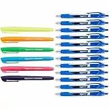 Amazon Basics Penne a scatto con inchiostro gel blu, punta fine, confezione da 12 & Evidenziatori, colori vivaci assortiti, confezione da 24