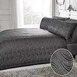 Sleepdown 5056242748960 Set di Biancheria da Letto federe, Motivo a Righe Glitterate, Color Antracite, di Lusso, Facile Manutenzione, Super King Size (220 x 260 cm), Poliestere, Grigio