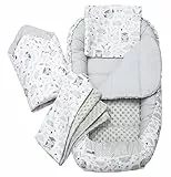 Medi Partners 5-Parti Nido per Bebè 100x60x15 Inserto Rimovibile Letto Cuscino Coperta bambini neonati 100% Cotone (Radura con grigio Minky)