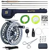 Sougayilang Canna da pesca a mosca e mulinello, 4 pezzi ultra peso portatile canna da mosca e mulinello in alluminio lavorato a CNC, pacchetto completo di starter con borsa per canna-5/6