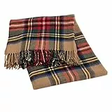 Baroni Home Plaid in Misto Cotone, Plaid Divano Scozzese Cammello, Coperta Made in Italy 130x170 cm