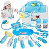 BUYGER Set Dottoressa Bambina, Valigetta Dottore Bambini, Stetoscopio Giocattolo con Luci e Suoni, Kit Giochi Dottore Medico per Bambini Bambina 3 Anni (Blu) Regali di Natale