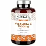 Vitamina C Pura da 1000 mg - Rosa Canina e Acido Ascorbico - Alto Dosaggio 180 Capsule - Sistema Immunitario e Antiossidante Naturale - Vitamin C Nutralie