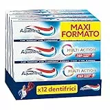 Aquafresh Dentifricio Multi Action per tutta la Famiglia, Previene le Carie, Gengive Sane, Alito Fresco, Rimuove le Macchie, Smalto Forte, Pacco da 12 dentifrici x75ml