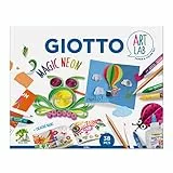 GIOTTO - Art Lab: Magic Neon - Kit Creativo per Collage - 1 Blocco di Carta Colorata Canson + 12 Pastelli Giotto Cera Bicolor + 1 Colla Giotto Collage + 4 Pastelli Giotto Di Natura Fluo + 1 Forbice