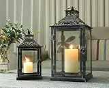 JHY DESIGN Set di 2 Lanterna a Candela Decorative Lanterne da Esterno Grandi Deco in Metallo portacandela Lanterne Shabby Chic Lanterne Feste Lanterna sospesa Stile Vintage Interno da arredo(Nere)