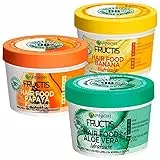 Garnier Fructis Kit Maschera per Capelli 3 Maschere Hair Food 3in1 Aloe Vera Papaya Riparatrice Banana Nutriente - Kit da 3 Barattoli da 390ml