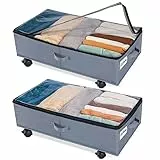 GoMaihe 2 Pezzi Contenitori Sottoletto Vestiti con Ruote Rotazione a 360° Scatole per Armadio Rigide con 1 piastra inferiore 2 divisori regolabili, Contenitori per Armadio Salvaspazio Cambio Stagione