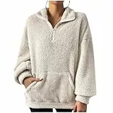 vokkrv Felpe Pelosa con Mezza Zip Donna Oversize Pullover Hoodie Manica Lunga con Risvolto Felpa Invernale in Pile Teddy Autunno Invernali Fleece Jumper Giacca Invernale in Pile Fuzzy da Donna