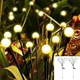 Aourow Lucciole Solari da Giardino 2 Pezzi con 20 LED,Bianco Caldo Lucciole Lampade LED Solari,IP65 Impermeabile Luci Solari da Giardino per la Decorazione di Prati e Patio di Percorsi Esterni
