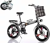XQIDa durable Bicicletta pieghevole da 20 pollici bici per adulti adolescenti pieghevoli,variabile prima dopo doppio assorbimento degli urti bici da strada urbana con luci e cestino/nero