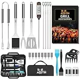 AISITIN Set Barbecue di Attrezzi,25pcs di Accessor per Barbecue in Acciaio Inox con Tappetino per Barbecue e Manico Resistente al Calore, Kit BBQ Professionale Regalo di Natale