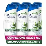 Head & Shoulders Shampoo Antiforfora Tea Tree Rinfrescante, per Capelli Grassi, Fino Protezione dalla Forfora per Cute e Capelli, Dermatologicamente Testato, 225 ml x6