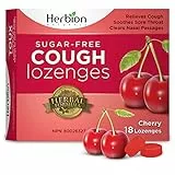 Herbion Naturals Sugar-Free Cough Lozenges with Natural Cherry Flavor, Soothes Sore Throat, for Adults and Children 12 Years and Above, 18 Drops