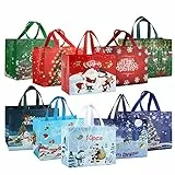 Anyingkai Borsa della spesa natalizia,10pcs Borse Natalizie con Manici,Borsa natalizia Sacchetti Natalizi,Borse Spesa Riutilizzabili,Sacchetti Spesa Pieghevole