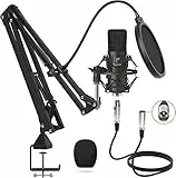 TONOR Microfono a Condensatore, Microfono Professionale Cardioid XLR con Braccio T20, Supporto Antiurto, Filtro Pop per Registrazione, Podcasting, Voice Over, Streaming, Home Studio, YouTube (TC20)