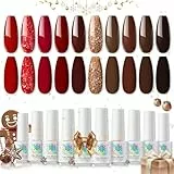 RSTYLE Smalto Semipermanente Unghie, 10 Colori Rosso Marrone Glitter Smalti Semipermanenti per Unghie Smalti Gel Per Unghie in Gel UV LED Gel Unghie Nail Art Set