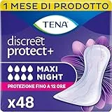 TENA Discreet Maxi Night Pacco Scorta Mensile - Assorbenti per perdite urinarie femminili, discreti e confortevoli, 8 confezioni x 6 pezzi