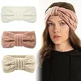 VEGCOO 3 Pezzi Fasce Per Capelli Donna Inverno, Fascia per Capelli Lavorate a Maglia Scalda Orecchie Invernale Elastiche, Cerchietti Tinta Unita per Donna Ragazze (B)
