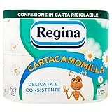 Regina Cartacamomilla - 8 Rotoli di Carta Igienica, 300 Soffici Fogli a 3 Veli, Delicata e Consistente, Confezione in Carta Riciclabile