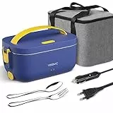 YISSVIC Scaldavivande Elettrico Portatile 3 in 1 per Auto Camion e Ufficio 12V 24V 220V Riscalda i Cibi in 30 Minuti Portapranzo per Alimenti di Acciaio Inossidabile 1.5L Con Borsa Isolante Blu