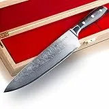 STALLION Damasco Coltello Damasco Wave Big Chef's Knife - Coltello con lama di 22cm in acciaio damasco in nobile confezione regalo