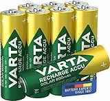 VARTA Pile AA, ricaricabili, confezione da 8, Recharge Accu Solar, batteria ricaricabile, 800 mAh Ni-MH, pronte all'uso, sviluppate per le luci solari da giardino