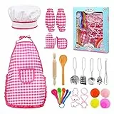 BelleStyle Giocattoli da Cucina per Bambini, 28Pcs Kit da Cucina Set da Gioco per Bambini, Cucina Giocattolo per Bambini con Grembiule e Cappello da Cuoco e Acciaio Inossidabile Accessori Cucina
