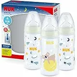 NUK 10225271, First Choice+ Set di biberon per la notte, 6-18 mesi, 300 ml, Senza BPA, Tettarella in silicone, 3 pezzi