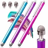 The Friendly Swede Penna Touch per Touchscreen con Punta Ibrida Sostituibile in Microfibra + 3 Punte di Ricambio + 3 Cordini Elastici Salvapenna + Panno per Pulizia (Set di 3 Penne Touch) (Fucsia+Azzurro+Viola)