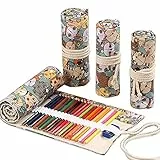 ZJZ - Astuccio arrotolabile in tela a 36/48/72 fori, per scuola, adulti e bambini, con 36 fori (gatto)