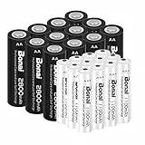 BONAI Batterie Ricaricabili AA AAA Combinate 24PCs, 1,2V Ni-MH Ad Alta capacità 12 X AA 2800mAh Pile Ricaricabili e 12 X AAA 1100mAh Pile Ricaricabili 1200 Cicli Bassa Autoscarica